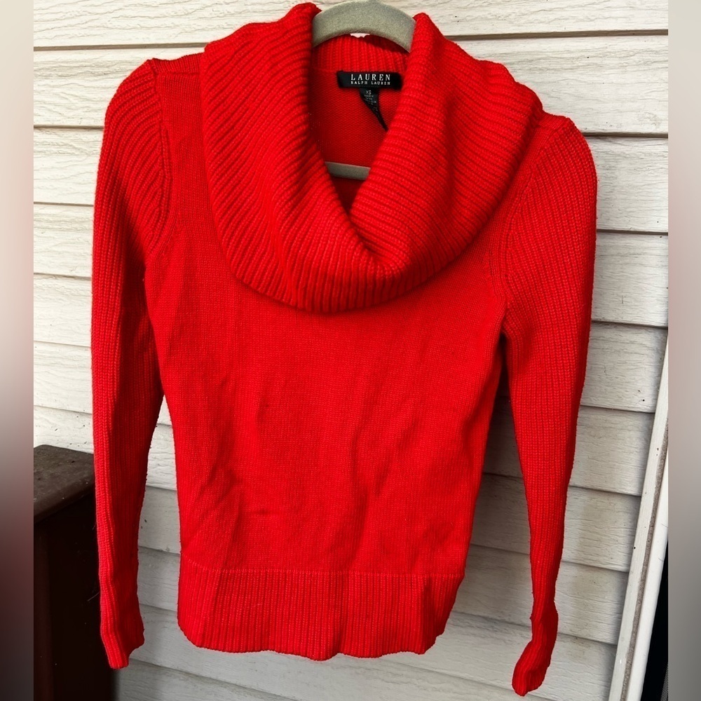 Lauren Ralph Lauren Burnt Orange Red Turtleneck Cowl Wool Sweater Women's Sz XS